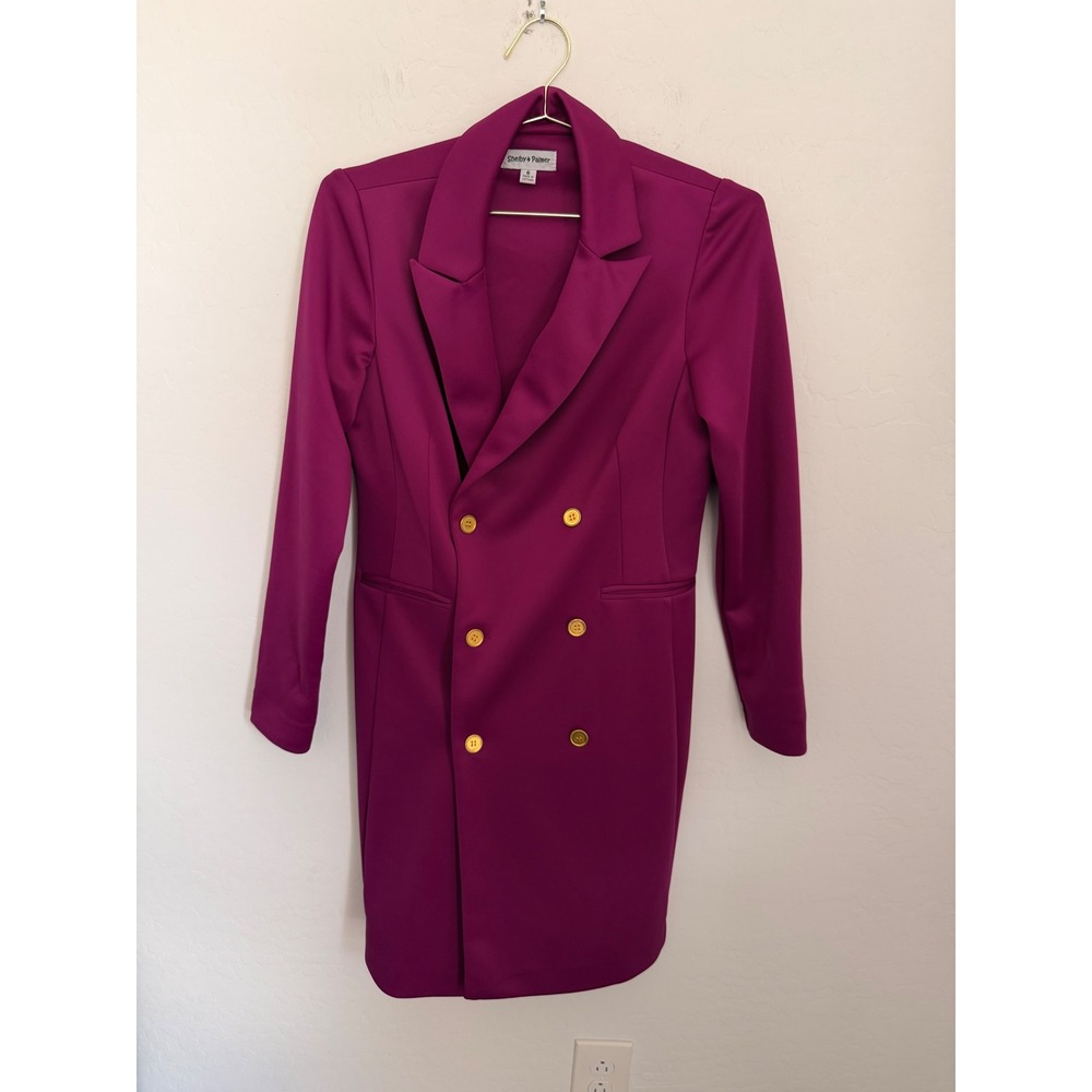Shelby & Palmer Magenta Double Breasted Blazer Dress Gold Buttons 6 Womens